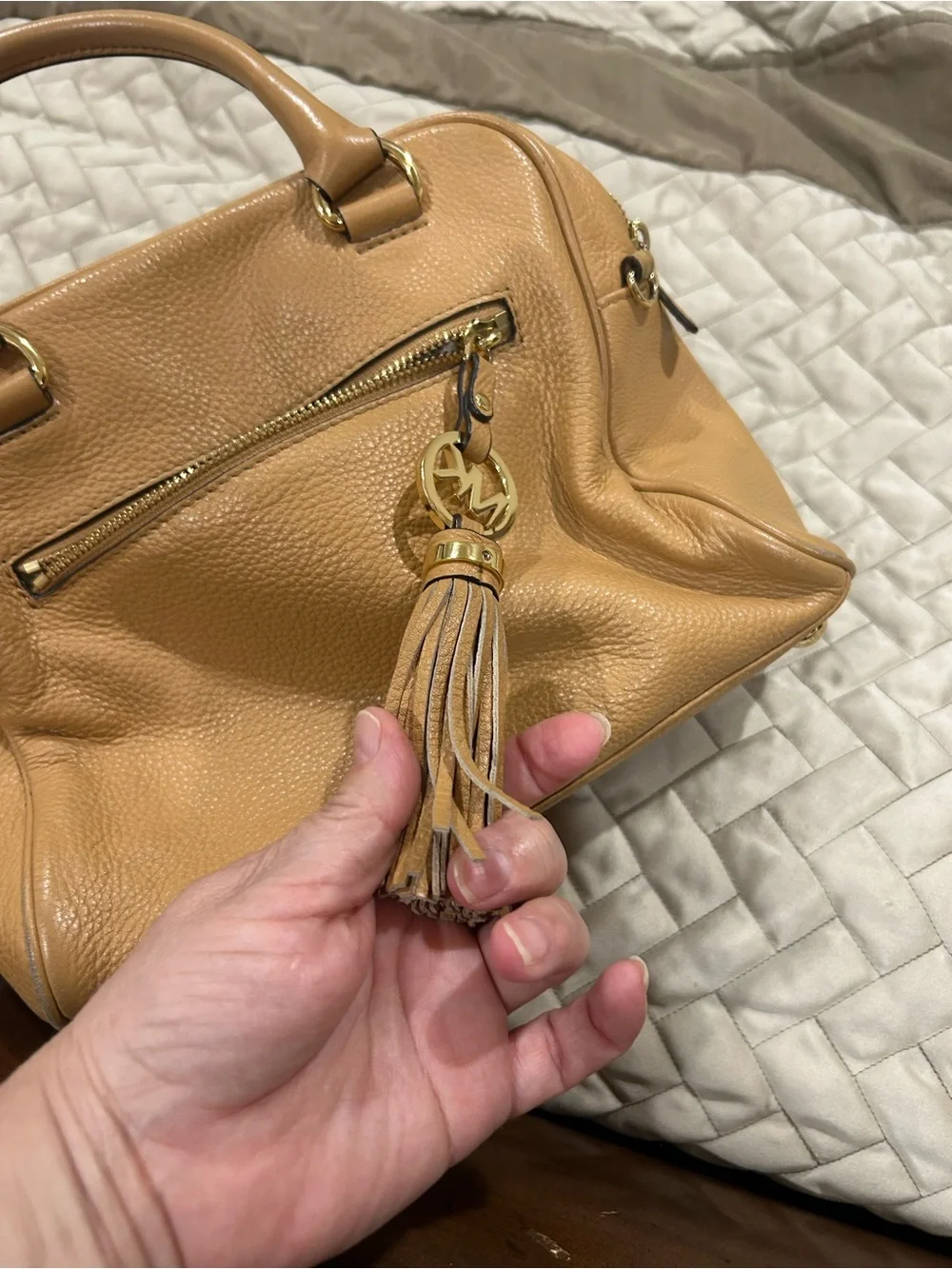Michael Kors Tan Pebbled Leather Satchel with Gold Hardware